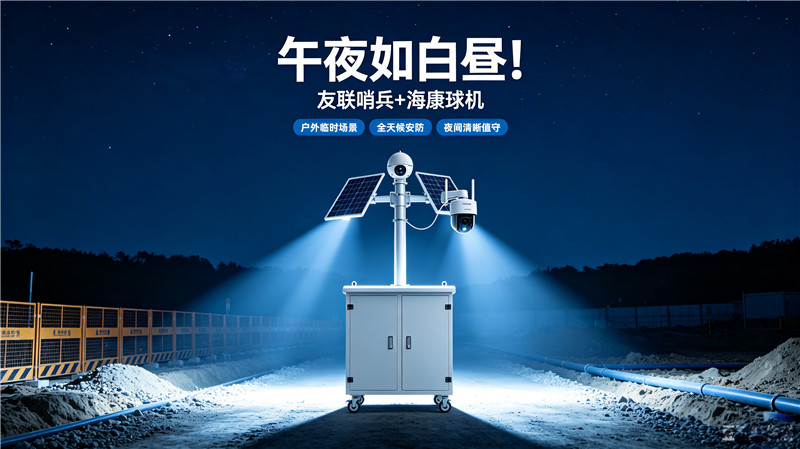 午夜如白昼！夜间安防 友联哨兵+海康球机，户外临时场景全天候安防